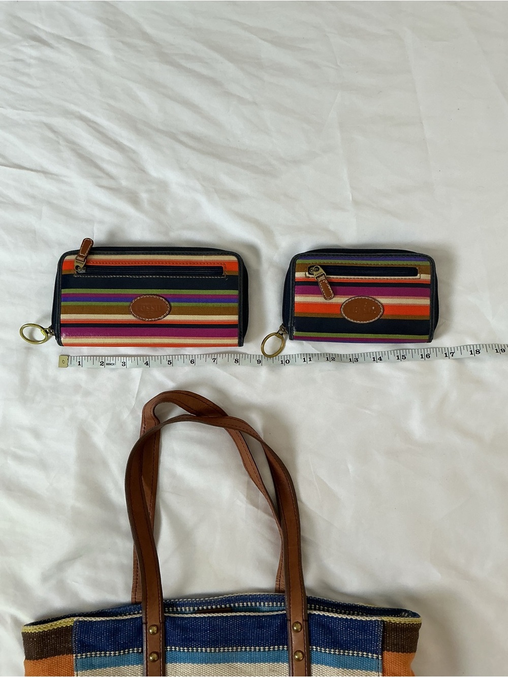 Fossil Colorful Striped Tote & Wallet Set – Canvas + Leather Boho Bundle - Picture 12 of 15
